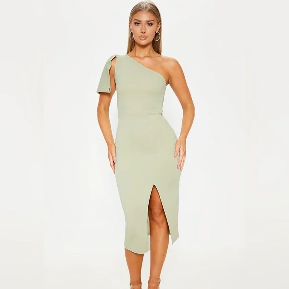 sage green bow dress Harper Dress Sage Satin Mini Dress Bow Detail main image 0